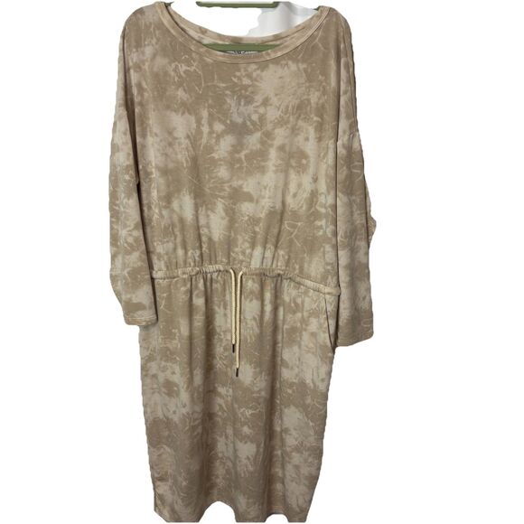 NWT Meri Skye Womens Plus 1X Long Sleeve Dress Beige Tan Tie Dye Comfy Cozy - Picture 1 of 7